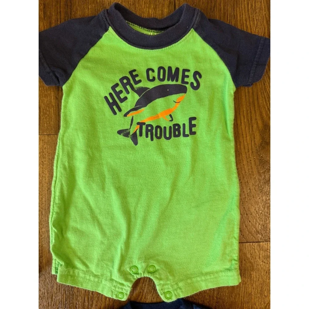 Carters Baby Boy 0/3 Mo‎ Outfits Rompers Clothes Lot Bundle Summer Trouble Rhino